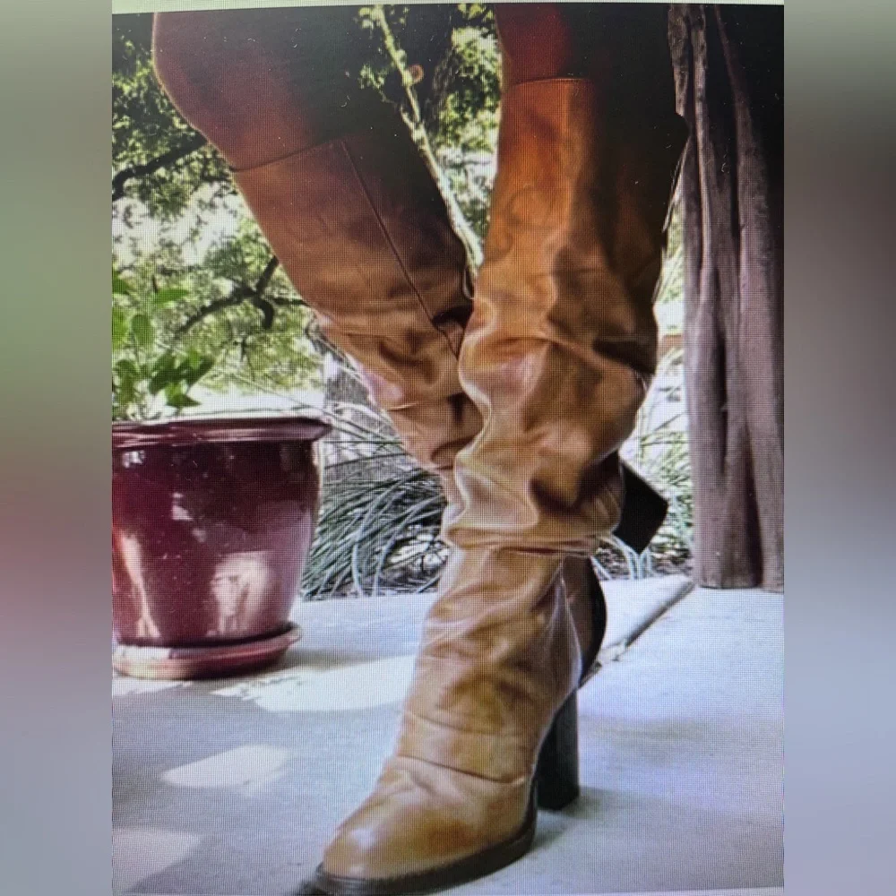 Free‎ People Elle Tall Tan Knee High Leather Women 6 Pull-On Slouchy Boot NEW